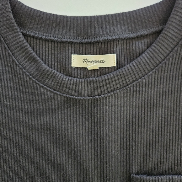 Madewell Long Sleeve Relaxed Fit Ribbed Pocket Detail Tee Midi Dress in Black M - Picture 5 of 8